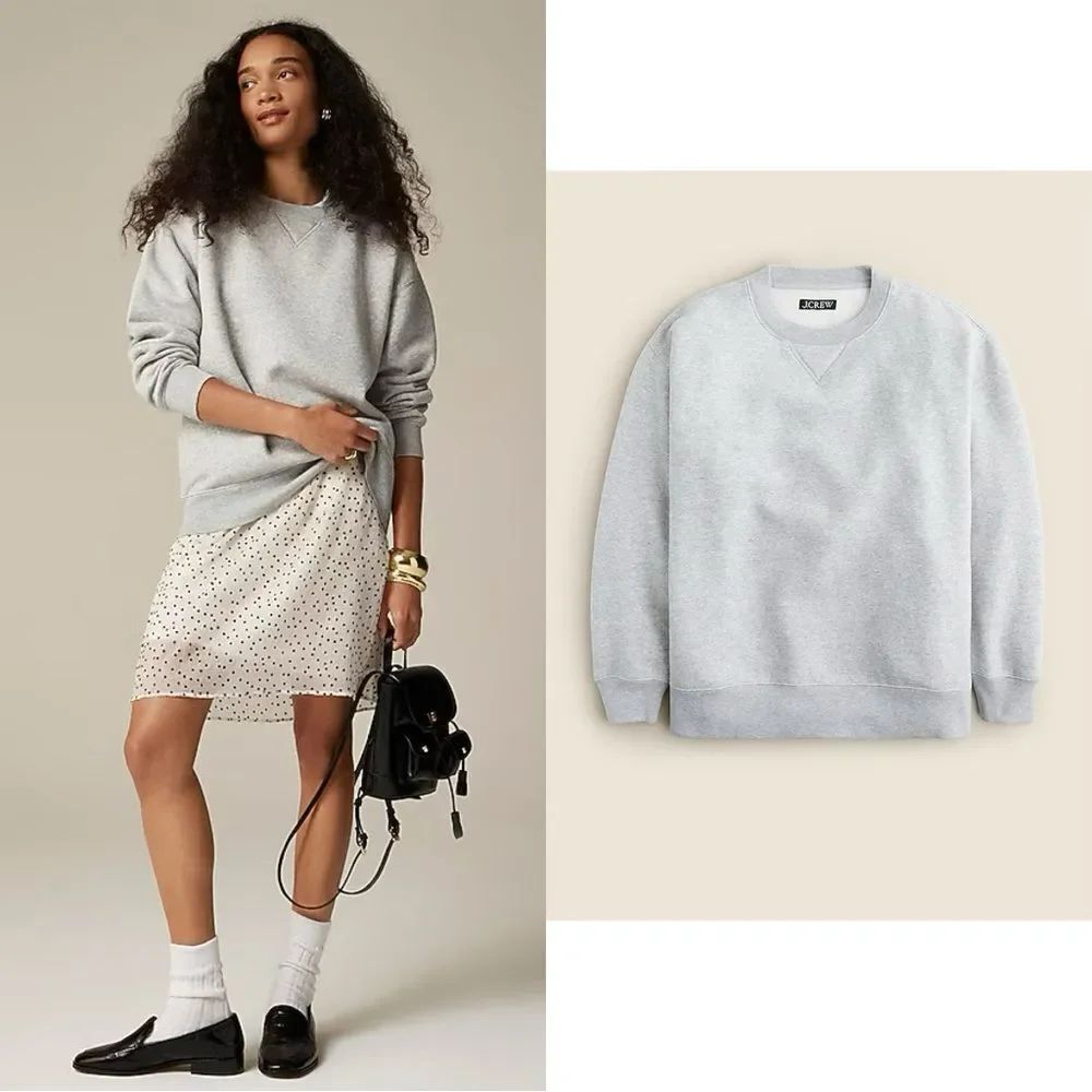 NWT J CREW Heritage fleece oversized crewneck sweatshirt in grey
